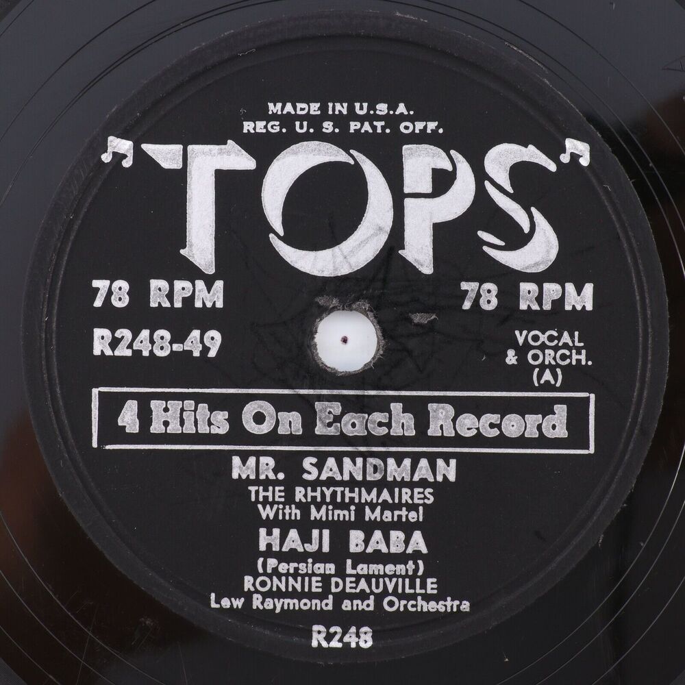 Rhythmaires, Mimi Martel - Mr. Sandman/Hajji Baba 10" 78 rpm Record TOPS R248-4